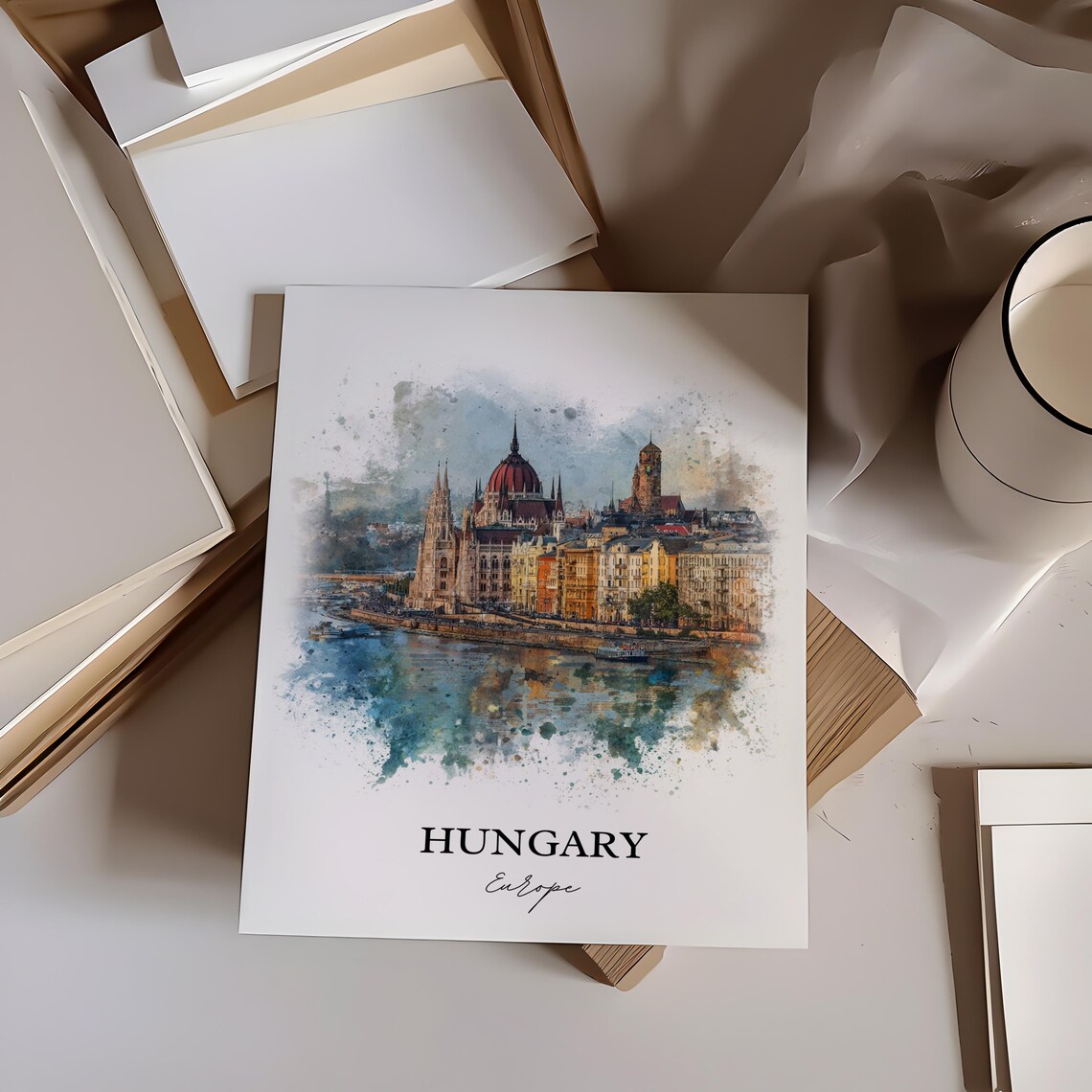 Hungary Budapest Parliament Danube Watercolor Europe Travel Poster - Image 3