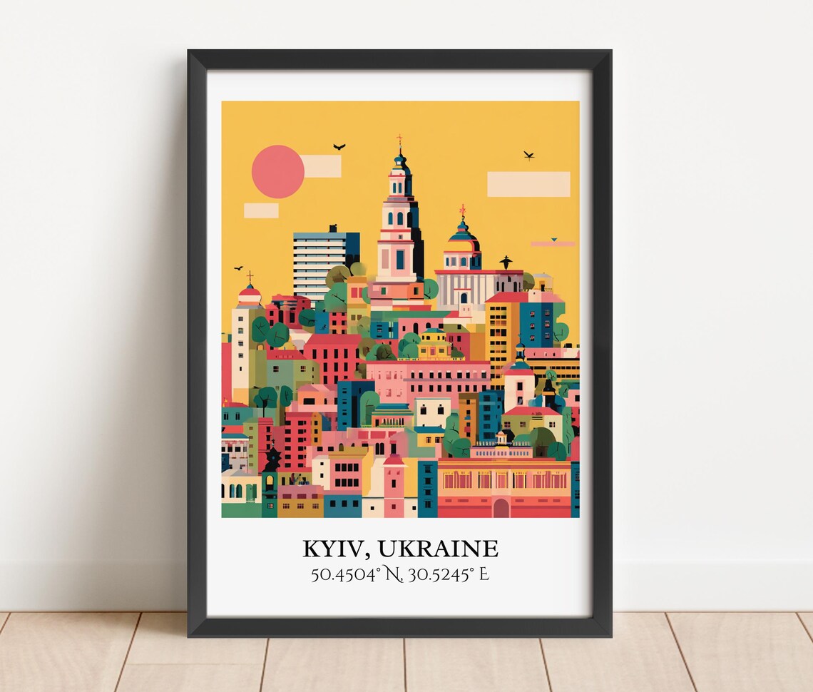 Kyiv Ukraine Golden Domes Bell Tower Retro Travel Art Poster - Image 3
