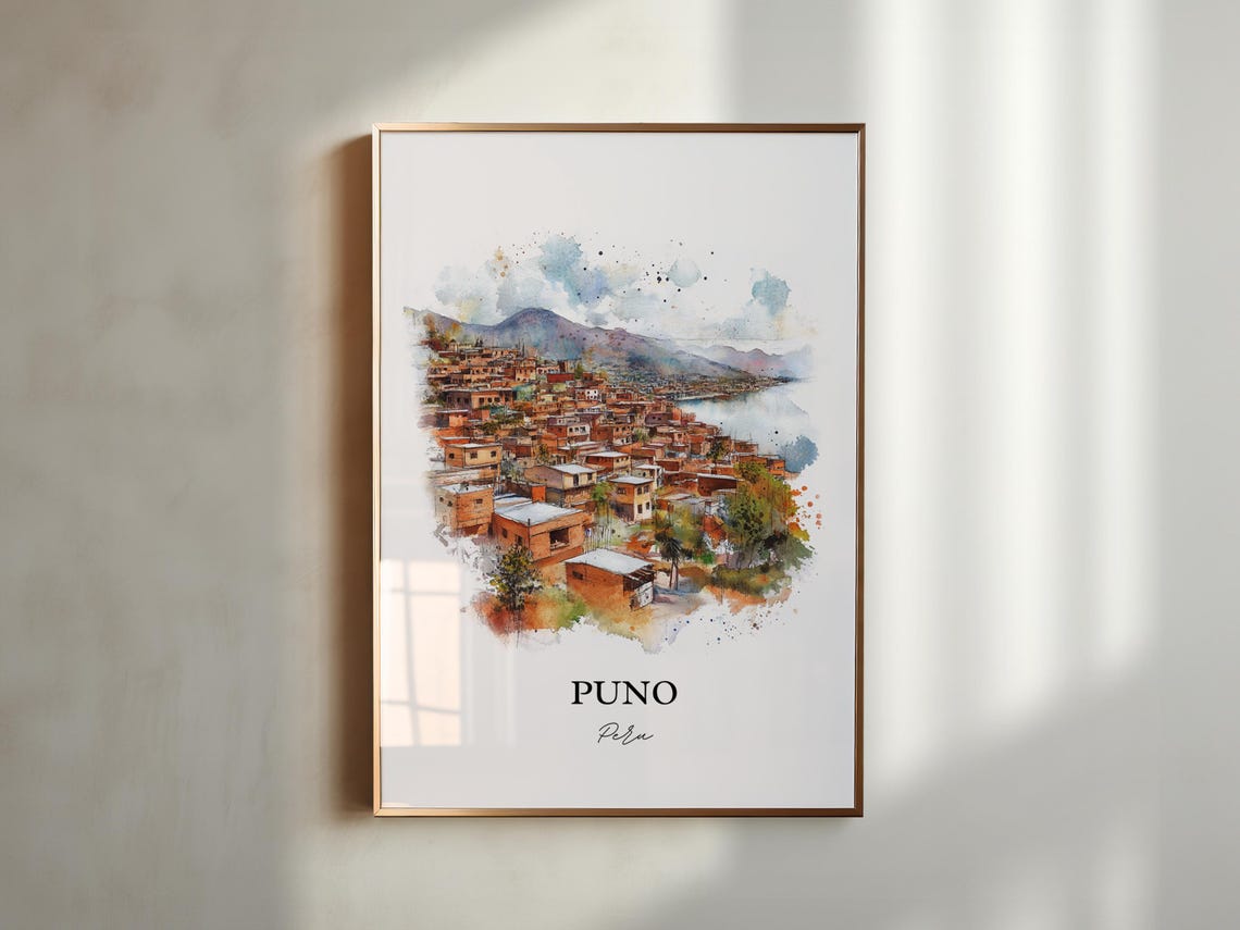 Puno Peru Wall Art Lake Titicaca Print Watercolor Gift Travel Poster Housewarming - Image 3