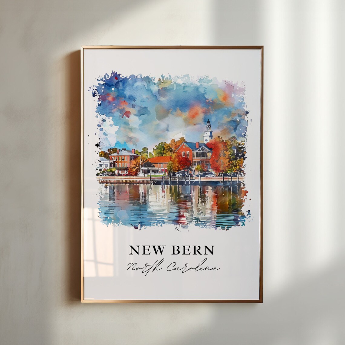 New Bern North Carolina Watercolor Travel Poster
