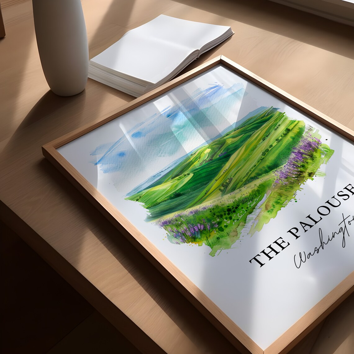 The Palouse Washington Watercolor Rolling Hills Scene Art Poster - Image 5