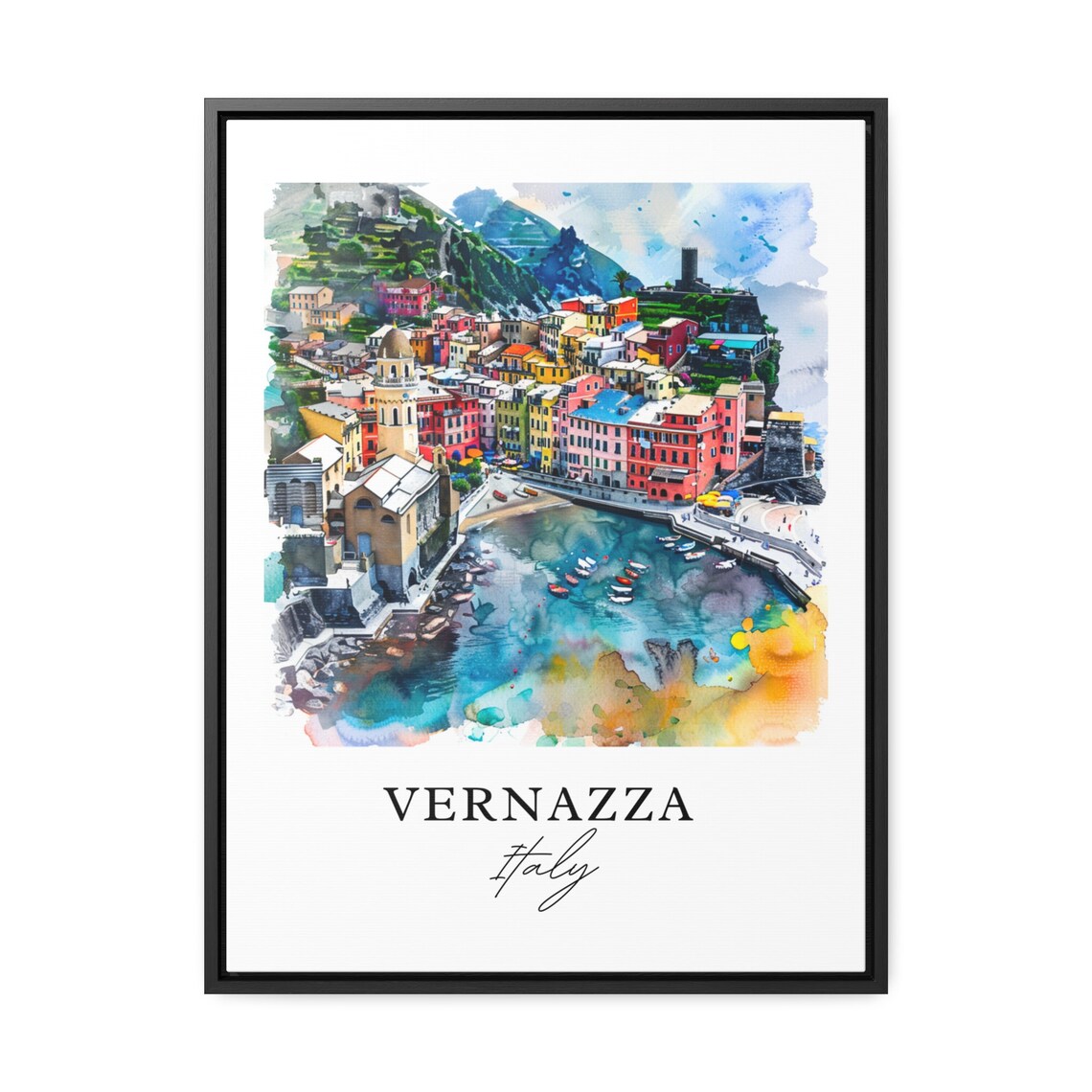 Vernazza Italy Cinque Terre Coastal Village Watercolor Poster - Image 3