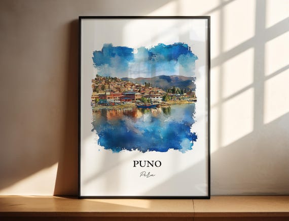 Puno Peru Wall Art Lake Titicaca Print Watercolor Gift Travel Poster Housewarming