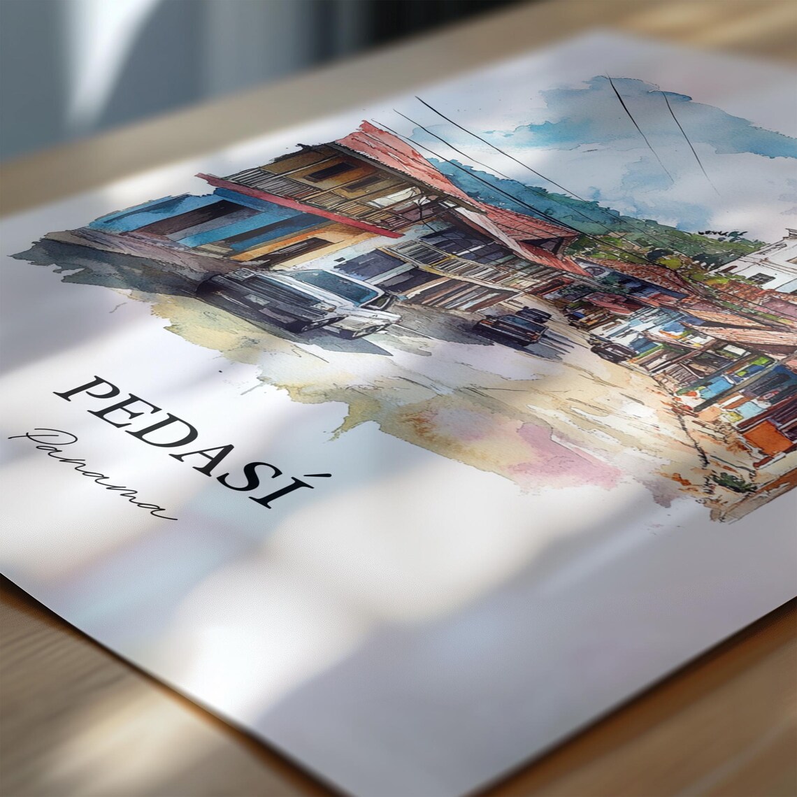 Pedasi Panama Colorful Street Bell Tower Colonial Watercolor Poster - Image 6