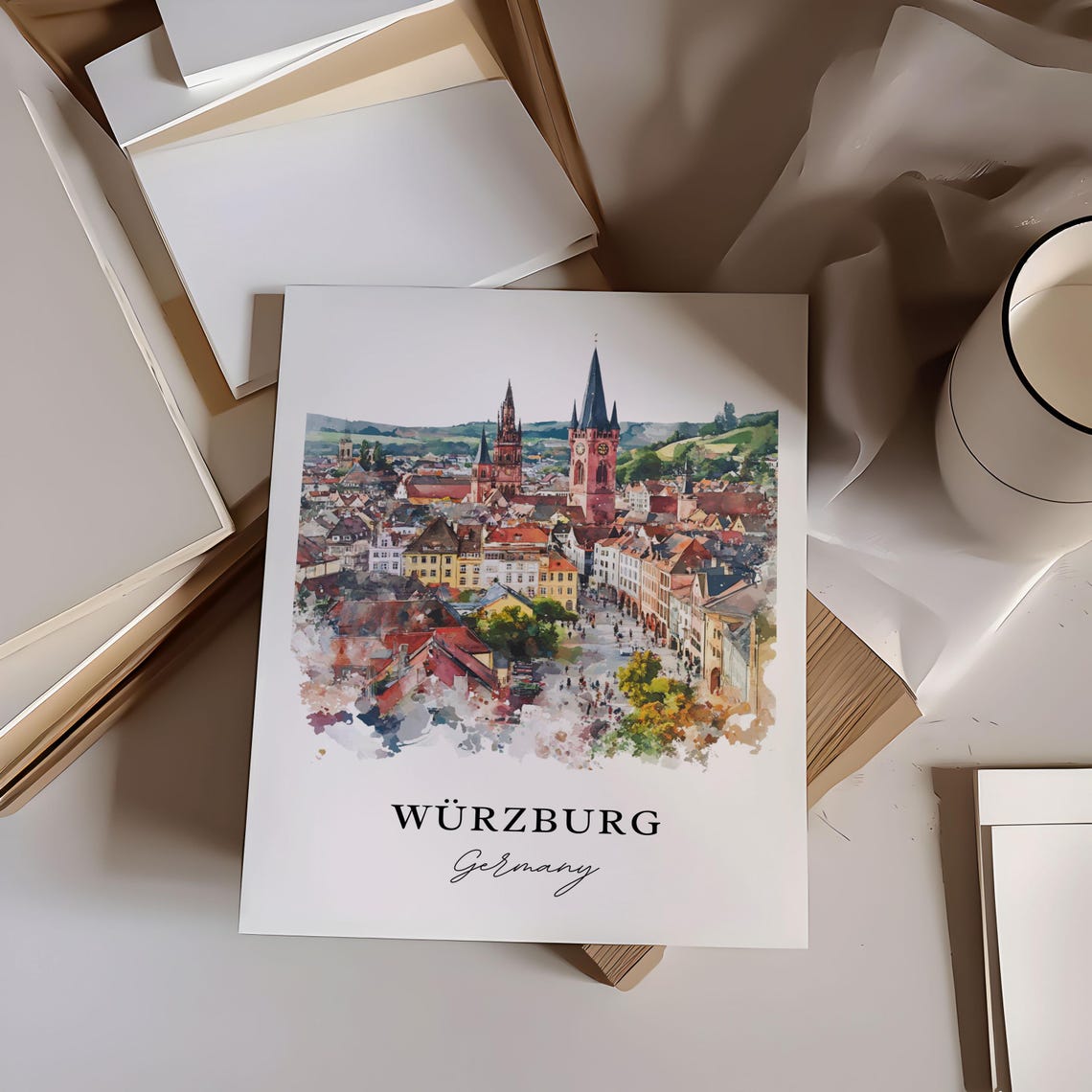 Wurzburg Bavaria Watercolor Travel Poster Art Print - Image 6