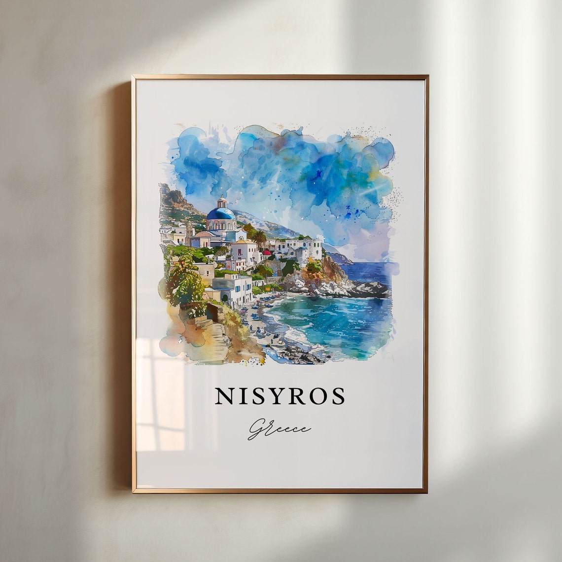 Nisyros Greece Watercolor Travel Poster, Island Art - Image 4