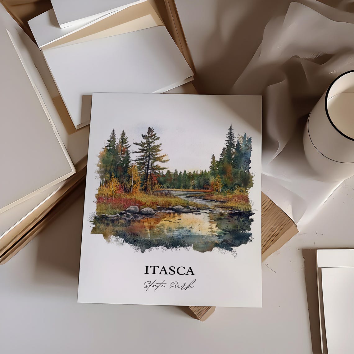 Itasca State Park Pine Forest Stream Watercolor Nature Art Poster - Image 5