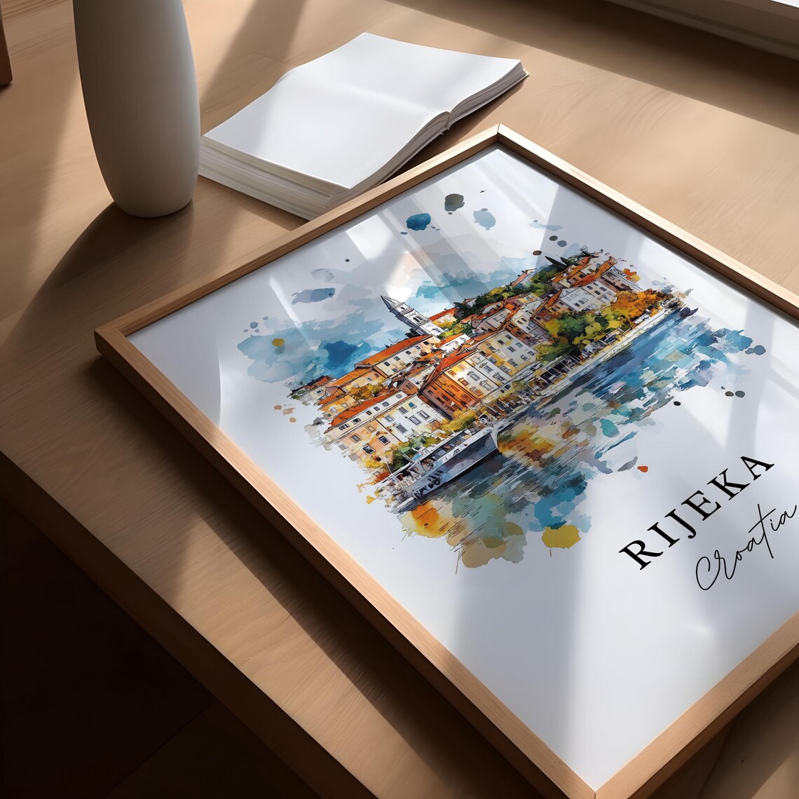 Rijeka Croatia Harbor Boats Waterfront Watercolor Travel Poster - Image 5