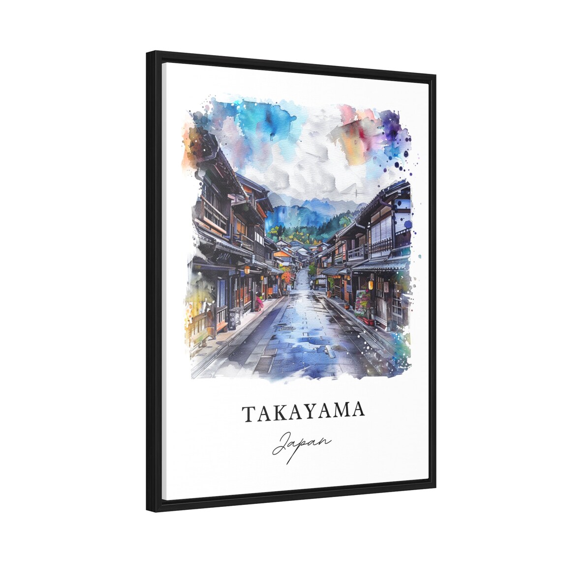 Takayama Japan Old Town Wooden Street Watercolor Travel Poster - Image 2