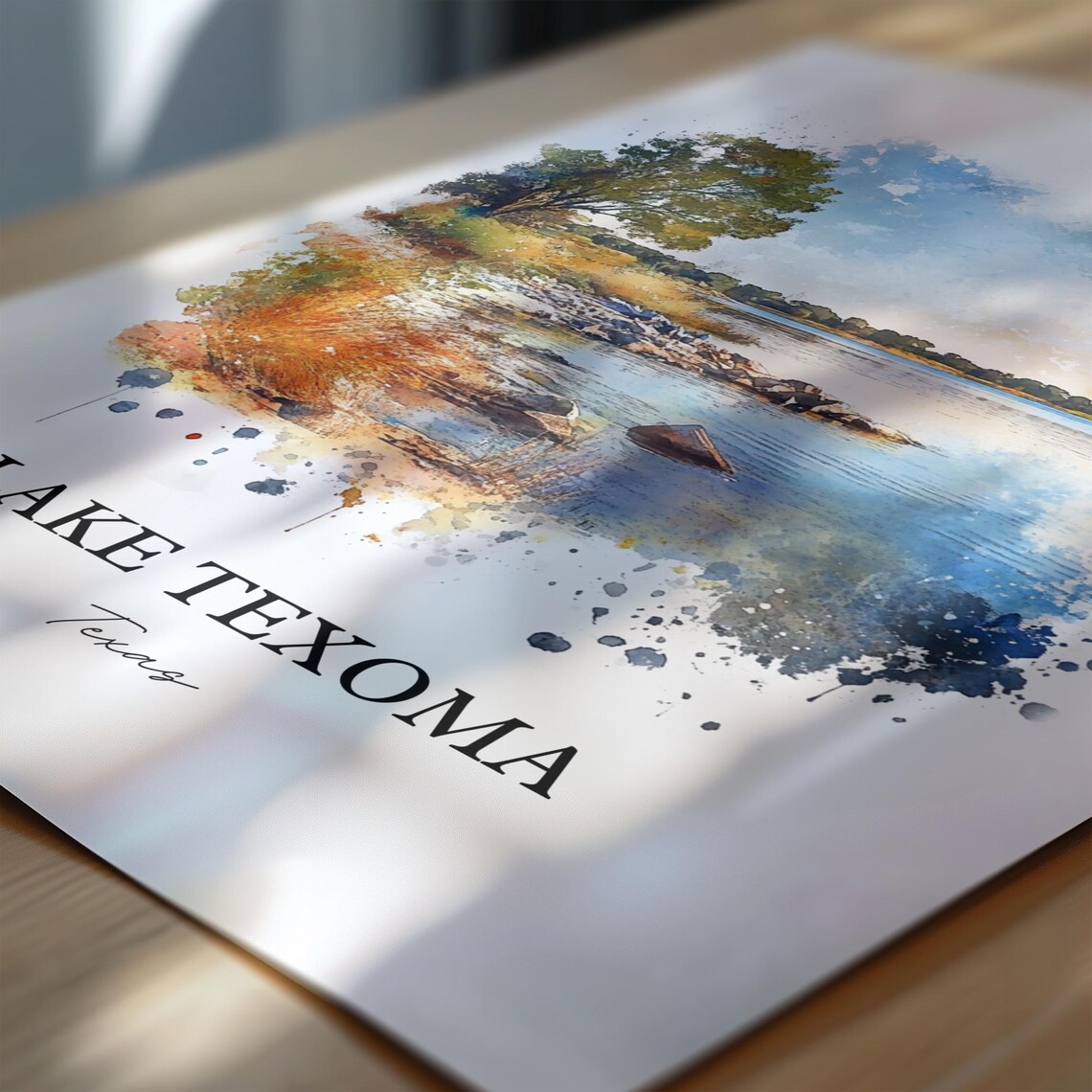 Lake Texoma Texas Rocky Point Watercolor Lake Landscape Poster - Image 2