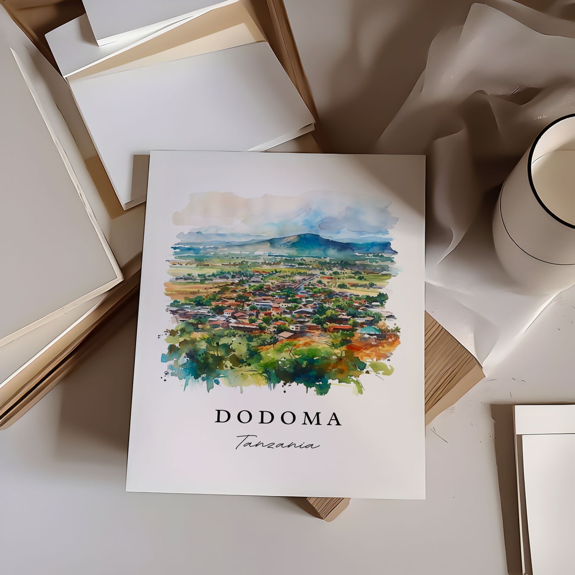 Dodoma Tanzania Watercolor Aerial City View African Travel Poster - Image 7