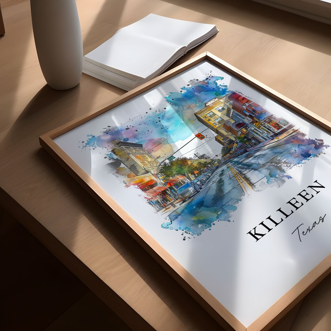 Killeen Texas Historic Downtown Main Street Watercolor Poster - Image 5