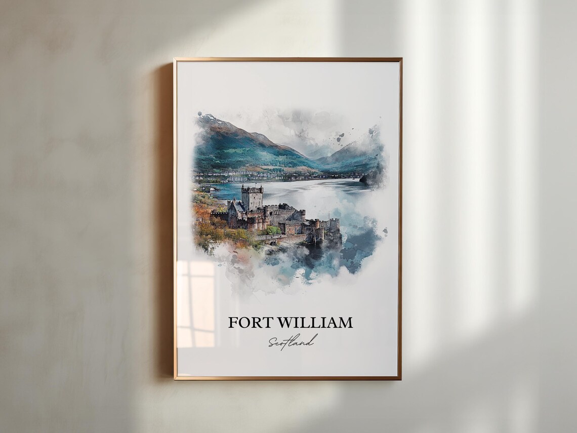 Fort William Scotland Watercolor Castle Loch Mountain View Poster - Image 3