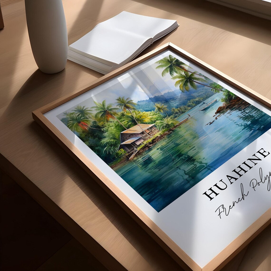 Huahine French Polynesia Watercolor Island Lagoon Sailboat Art Poster - Image 5