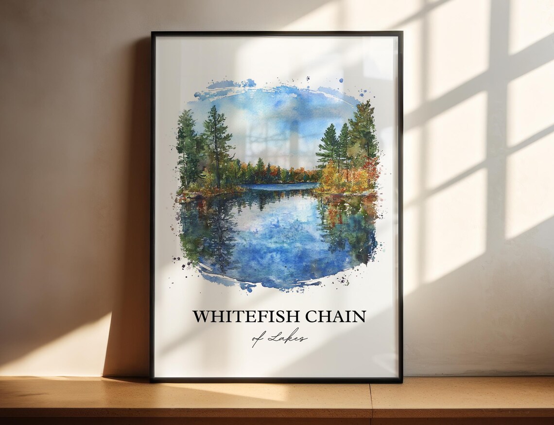 Whitefish Chain of Lakes Minnesota Pine Forest Watercolor Poster