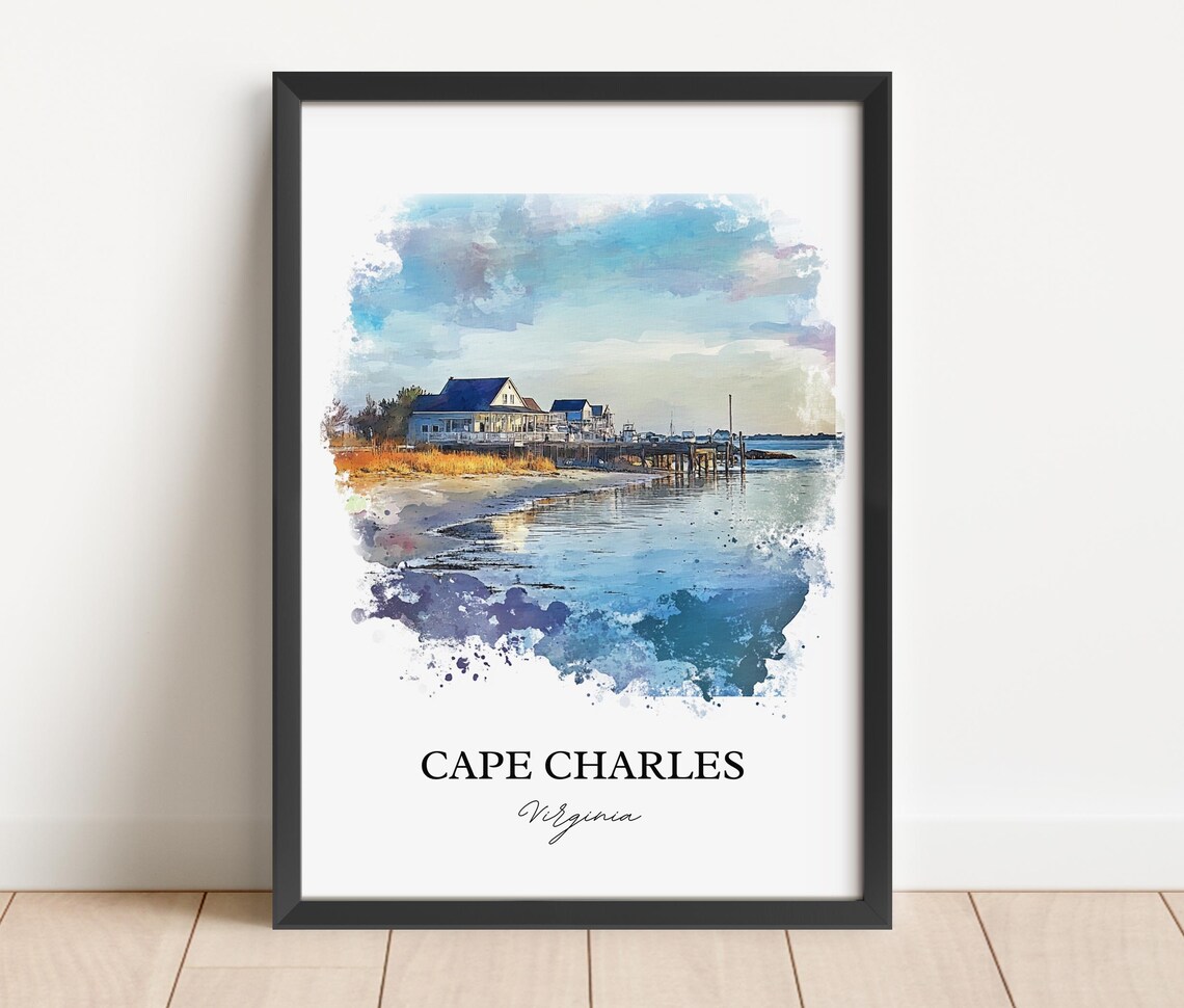 Cape Charles Virginia Waterfront Pier Houses Watercolor Travel Poster - Image 4