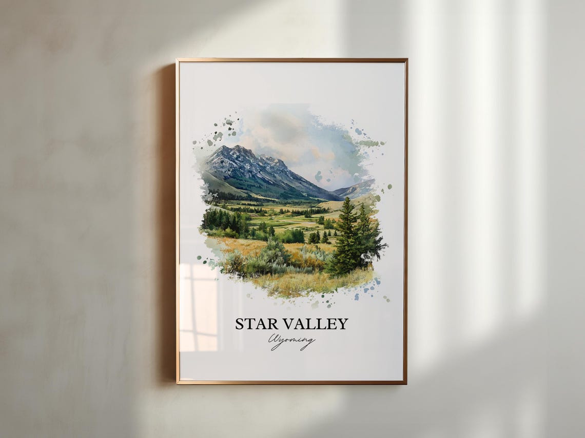 Star Valley Wyoming Mountain Meadow Landscape Watercolor Poster - Image 3