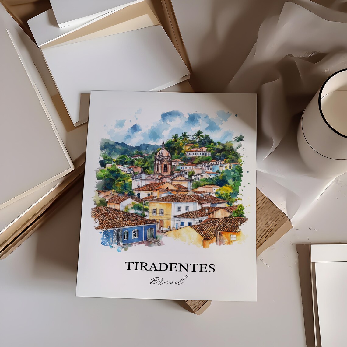 Tiradentes Brazil Watercolor Colonial Hillside Town Travel Poster - Image 2