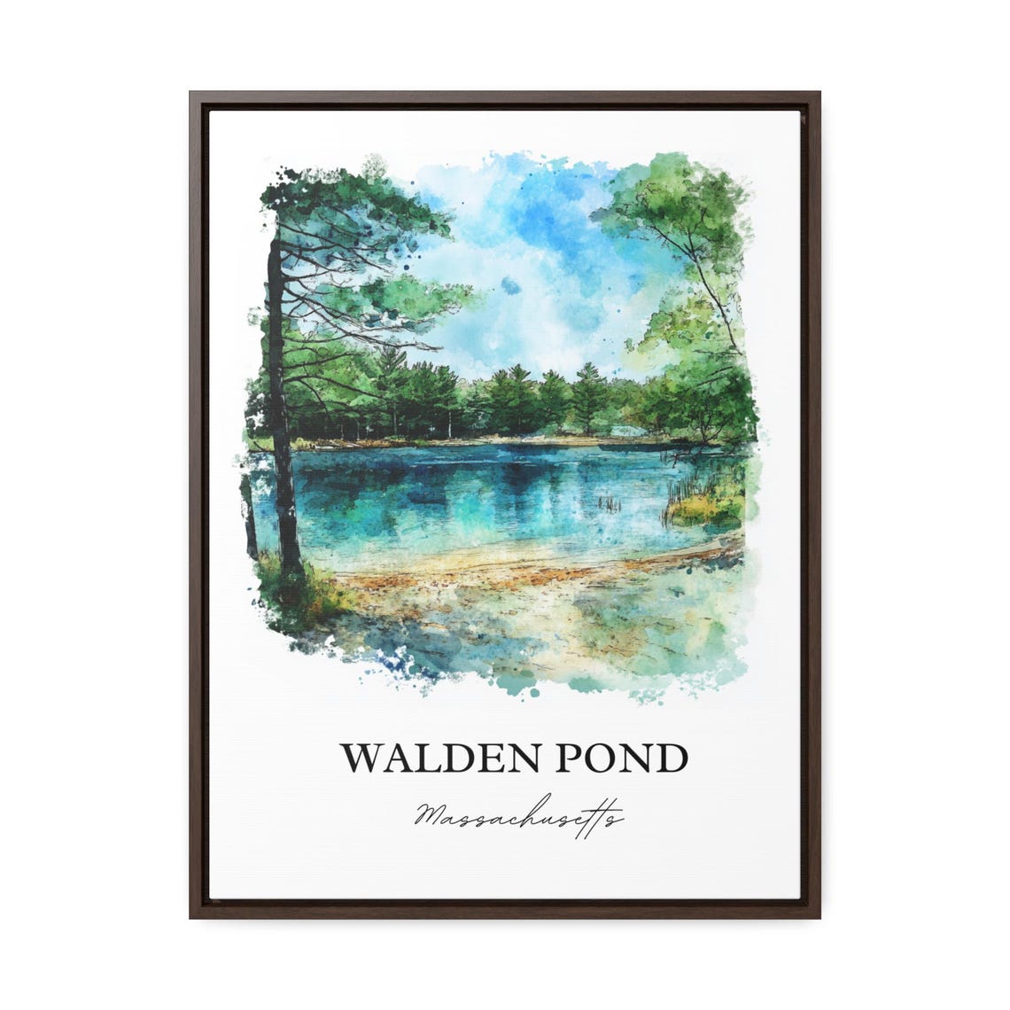 Walden Pond Massachusetts Tranquil Lake Pines Watercolor Poster - Image 2