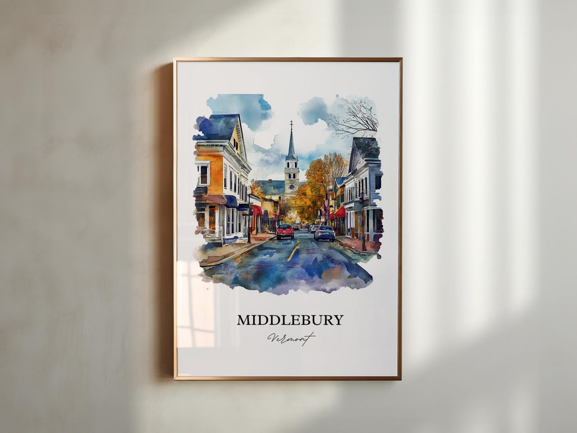 Middlebury Vermont College Town Autumn Main Street Watercolor Poster - Image 4