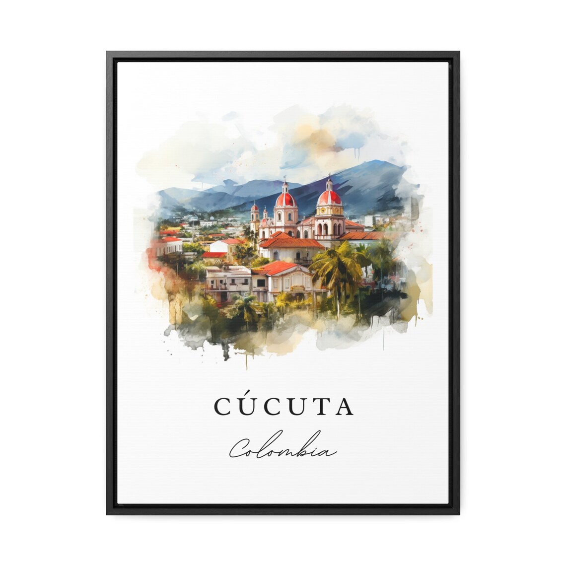 Cucuta Colombia Red Domed Cathedral Watercolor City Travel Poster - Image 2