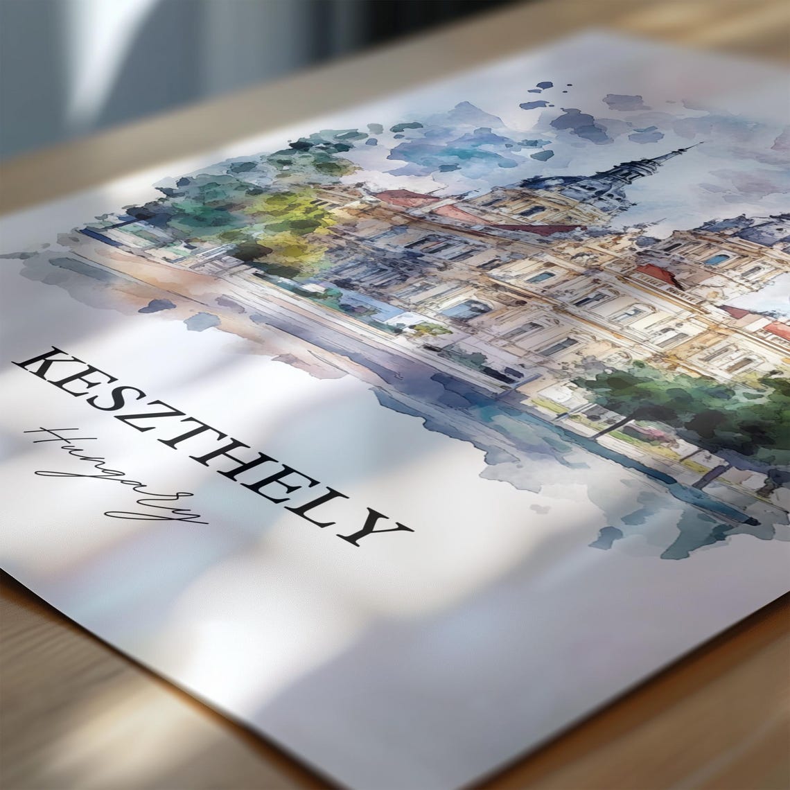 Keszthely Hungary Watercolor Ornate Twin Spired Landmark View Poster - Image 6