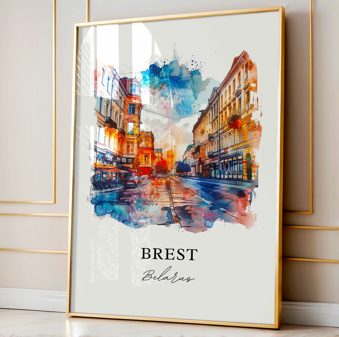 Brest Belarus Vibrant Colorful City Street Watercolor Travel Poster - Image 4