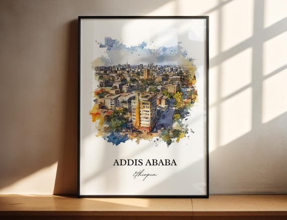 Addis Ababa Wall Art Ethiopia Print Watercolor Gift Travel Poster Housewarming