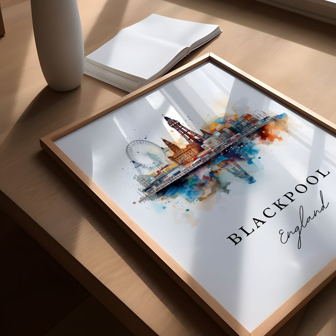 Blackpool England Tower Pier Seaside Watercolor Travel Poster - Image 6