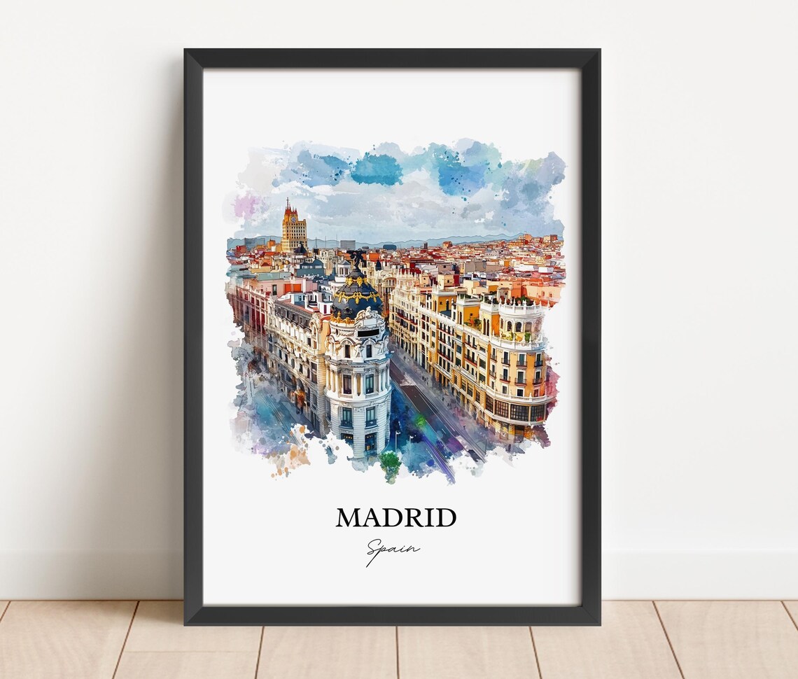 Madrid Spain Gran Via Cityscape Watercolor European Travel Poster - Image 2