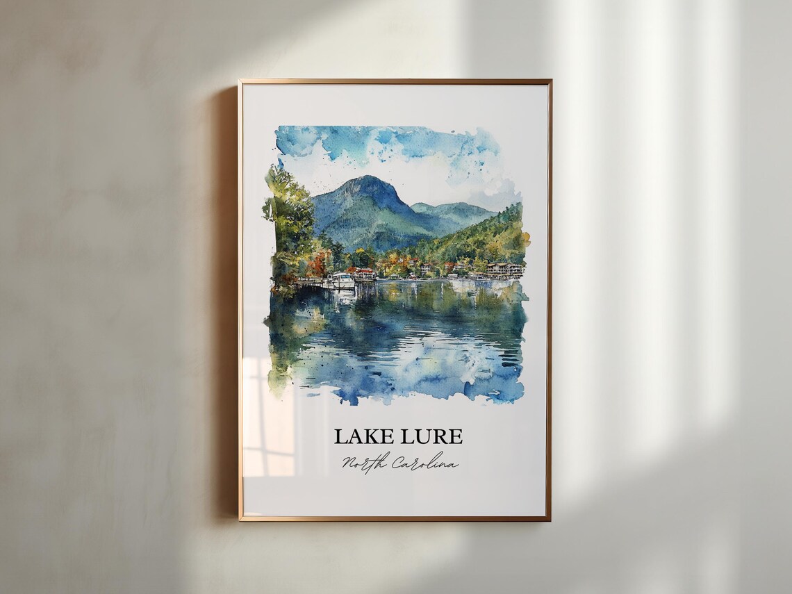 Lake Lure North Carolina Mountain Lake Watercolor Travel Poster - Image 3