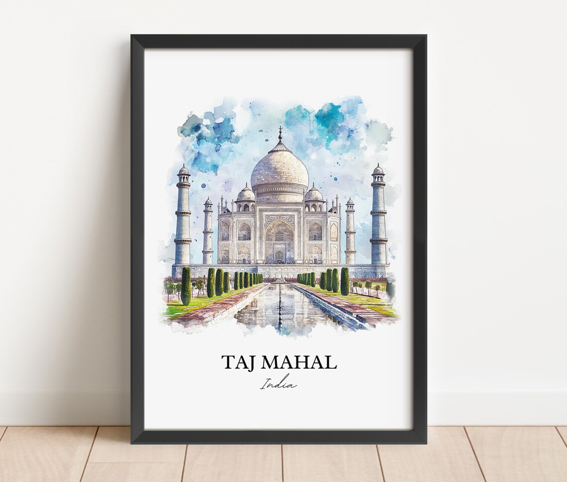 Taj Mahal India Watercolor Iconic Marble Mausoleum Art Poster - Image 5