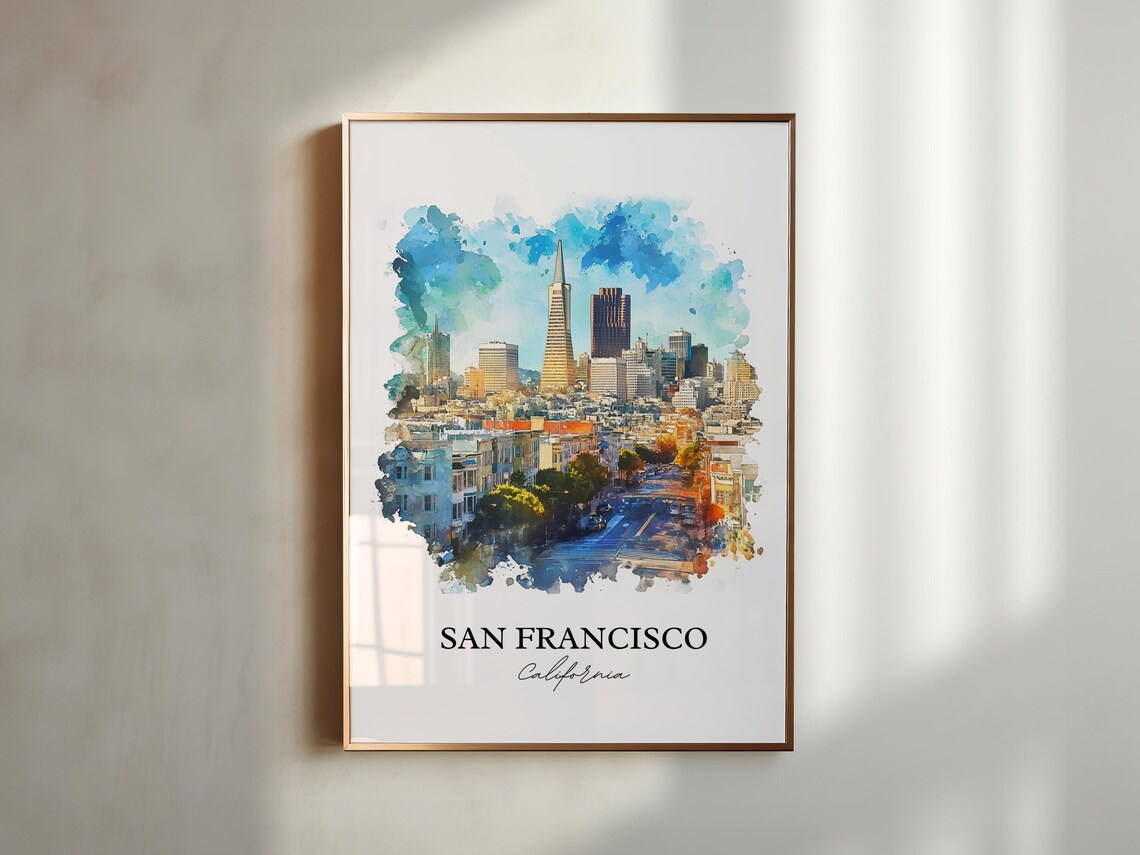 San Francisco California Iconic Skyline Watercolor City Art Poster - Image 4