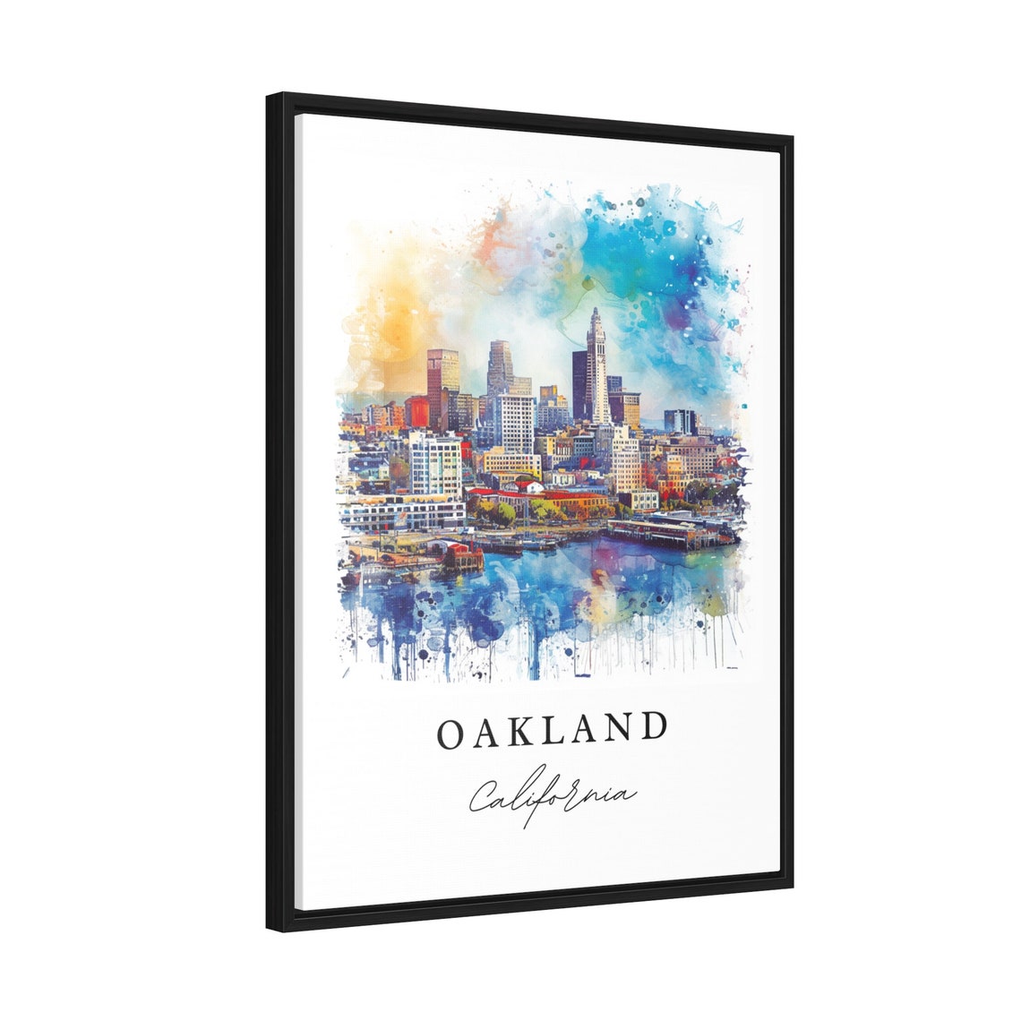 Oakland California Downtown Skyline Waterfront Watercolor Poster - Image 2