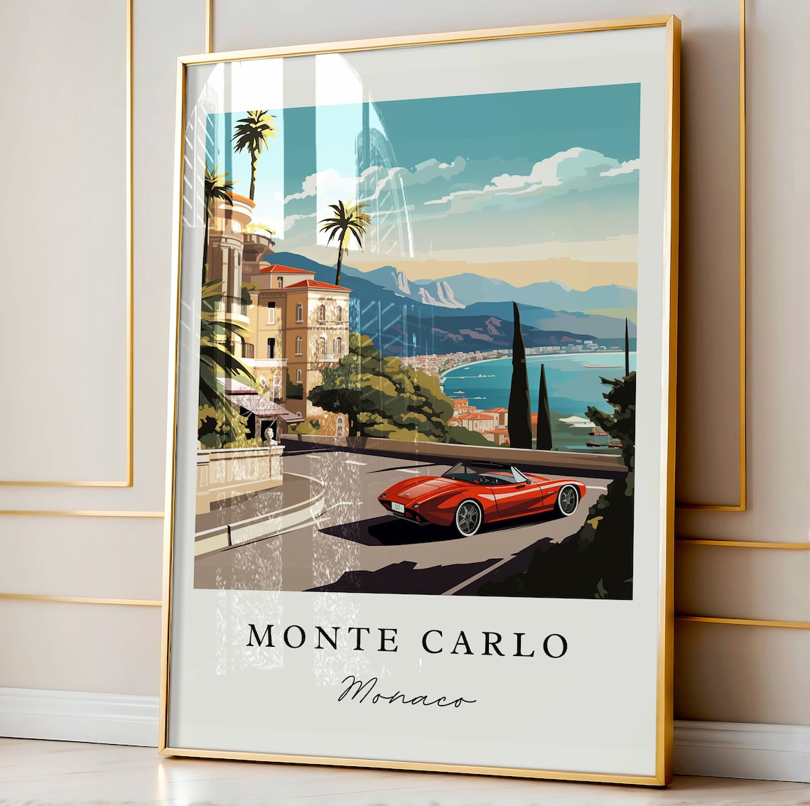 Monte Carlo Monaco Vintage Travel Poster Red Sports Car Coast - Image 3