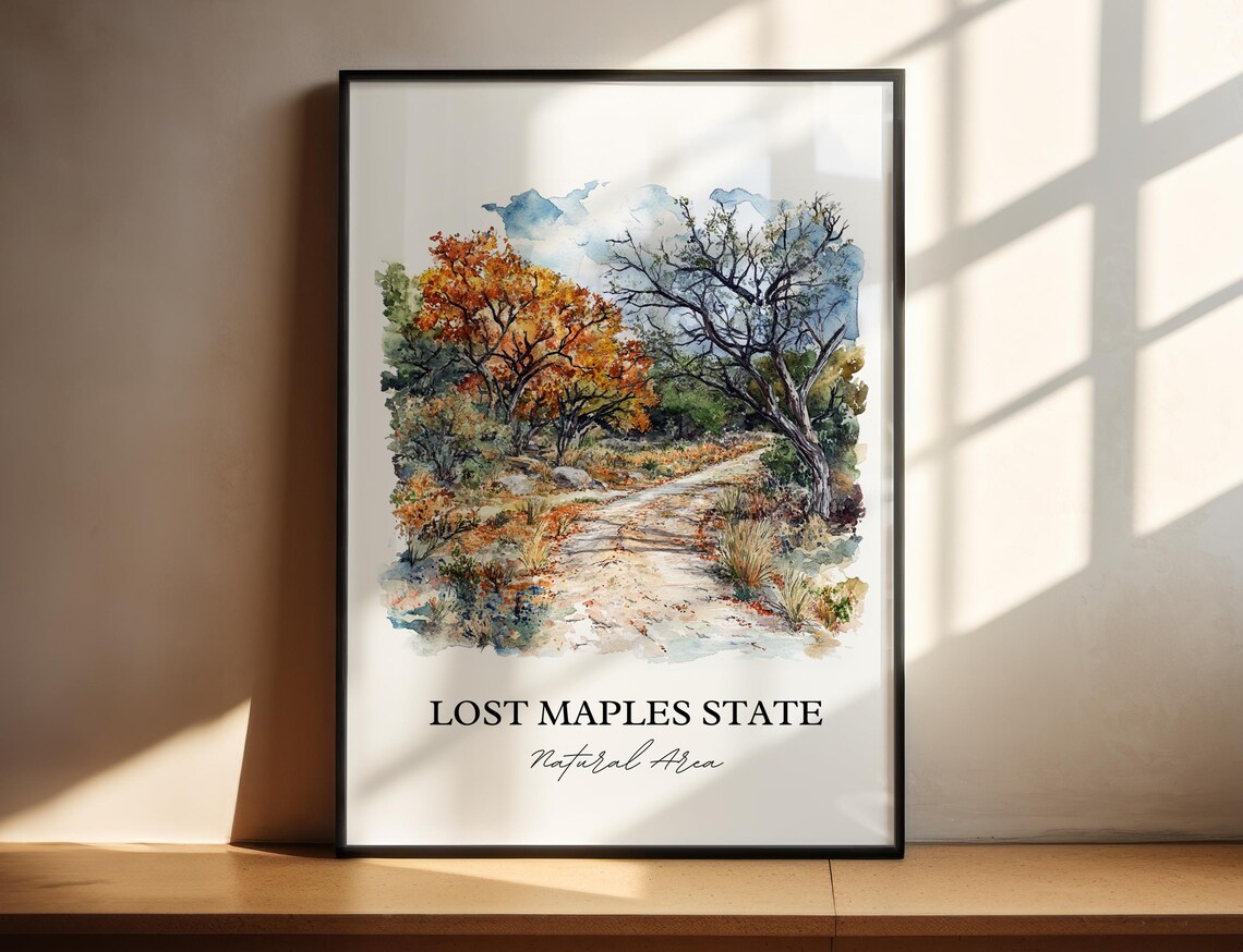 Lost Maples State Natural Area Texas Autumn Trail Watercolor Poster