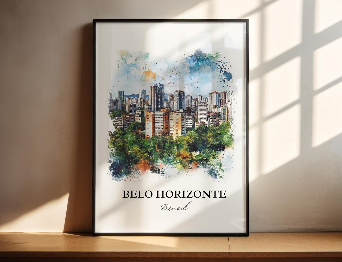 Belo Horizonte Brazil Watercolor City Skyline Green Park Poster