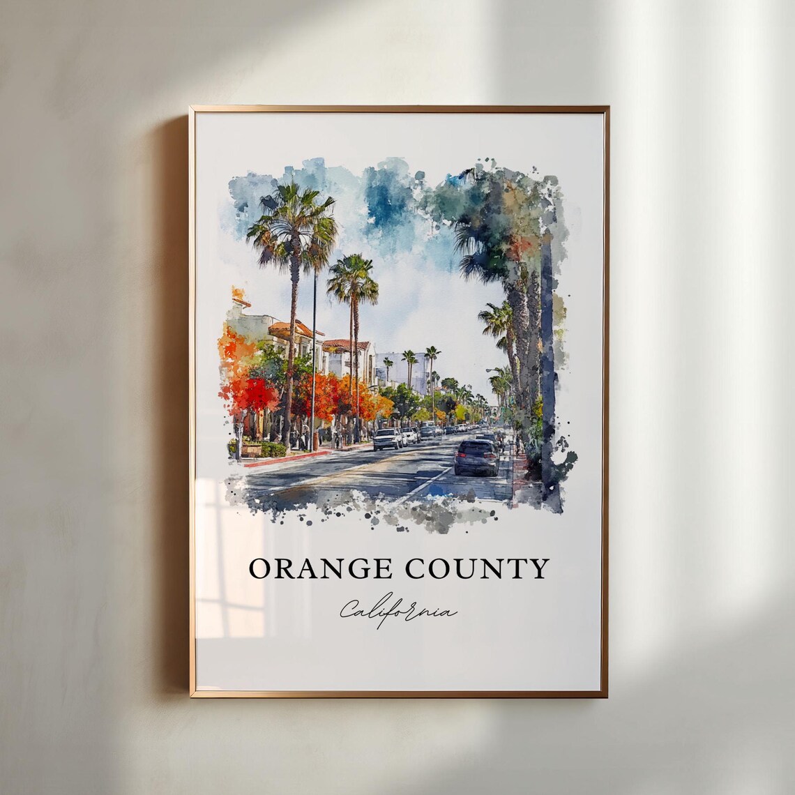 Orange County CA Watercolor Travel Poster, SoCal