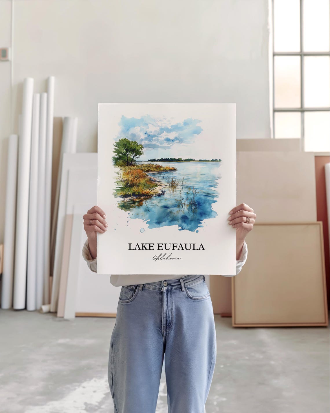 Lake Eufaula Oklahoma Peaceful Shoreline Watercolor Lake Art Poster - Image 3