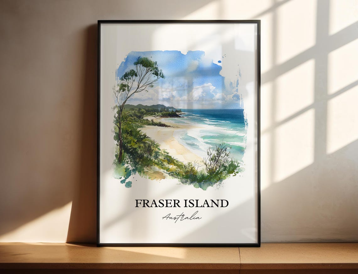 Fraser Island Australia Sandy Surf Beach Coast Watercolor Poster