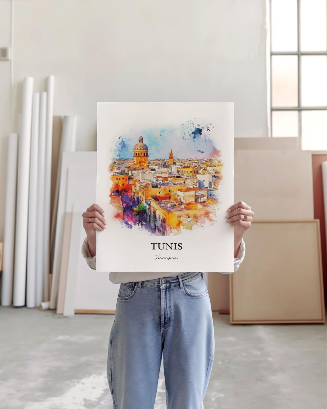 Tunis Tunisia Old Medina Dome Minaret Watercolor Travel Poster - Image 5