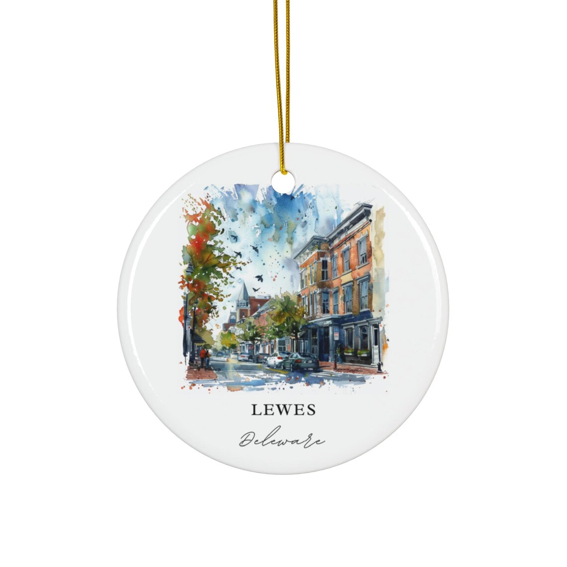 Lewes De Ornament, Delaware Christmas Travel Poster