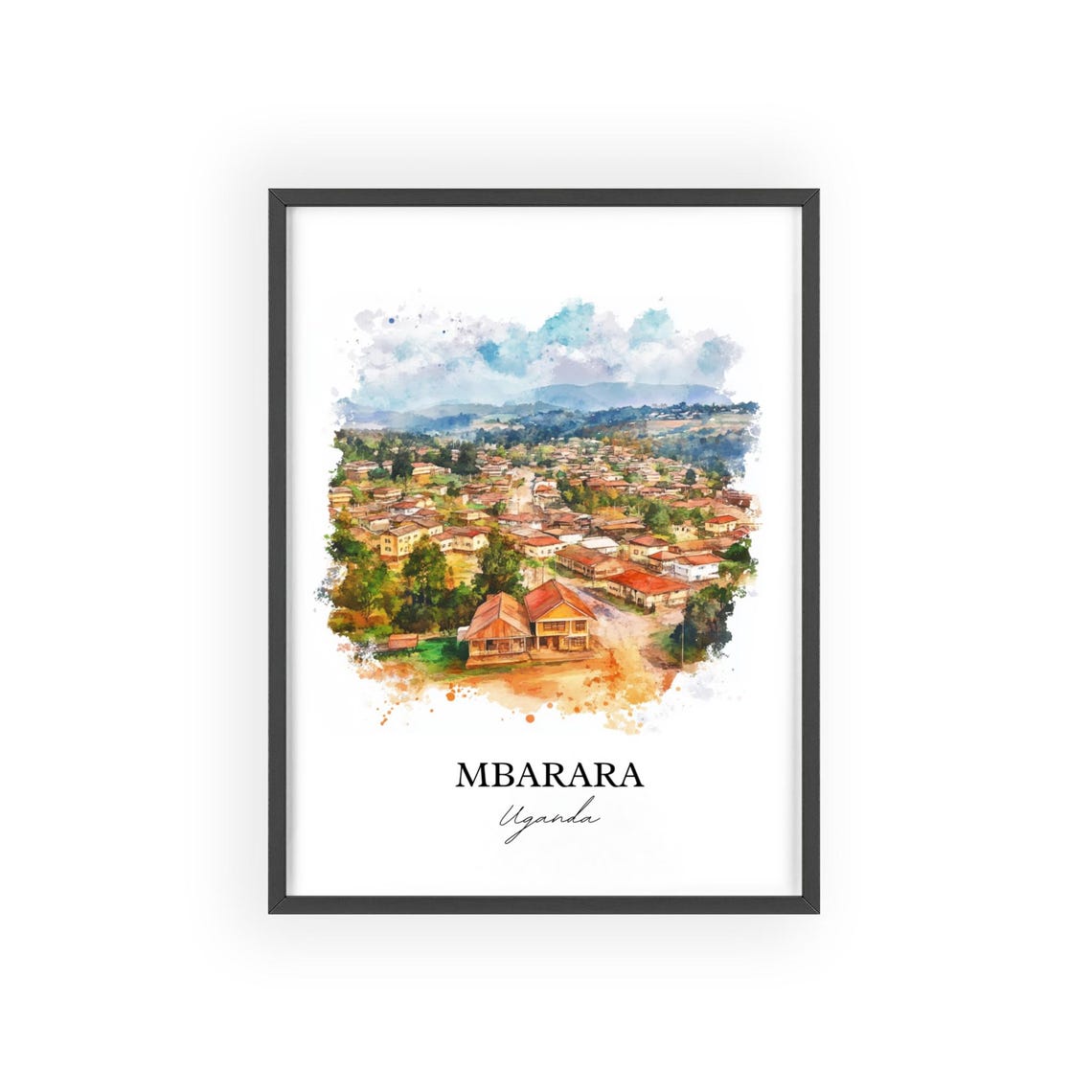 Mbarara Uganda Hilltop Town Aerial Watercolor Travel Art Poster - Image 2