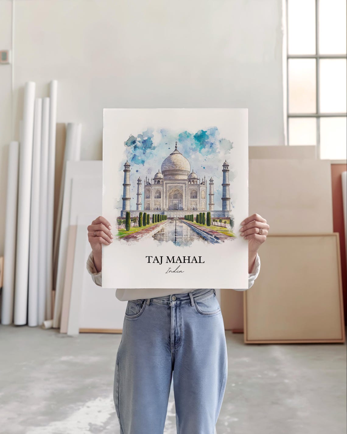 Taj Mahal India Watercolor Iconic Marble Mausoleum Art Poster - Image 2