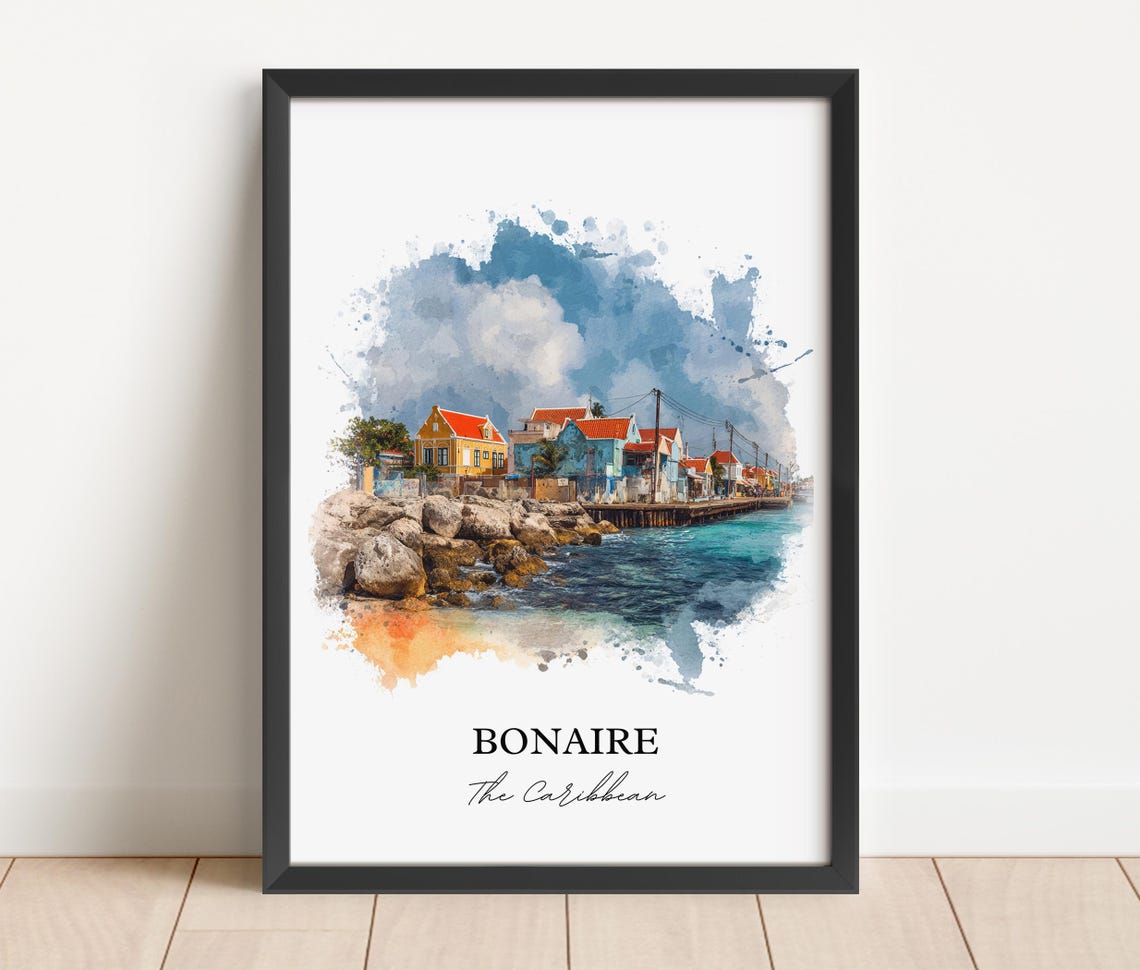 Bonaire Wall Art Print Watercolor Caribbean Gift Travel Poster Housewarming - Image 2