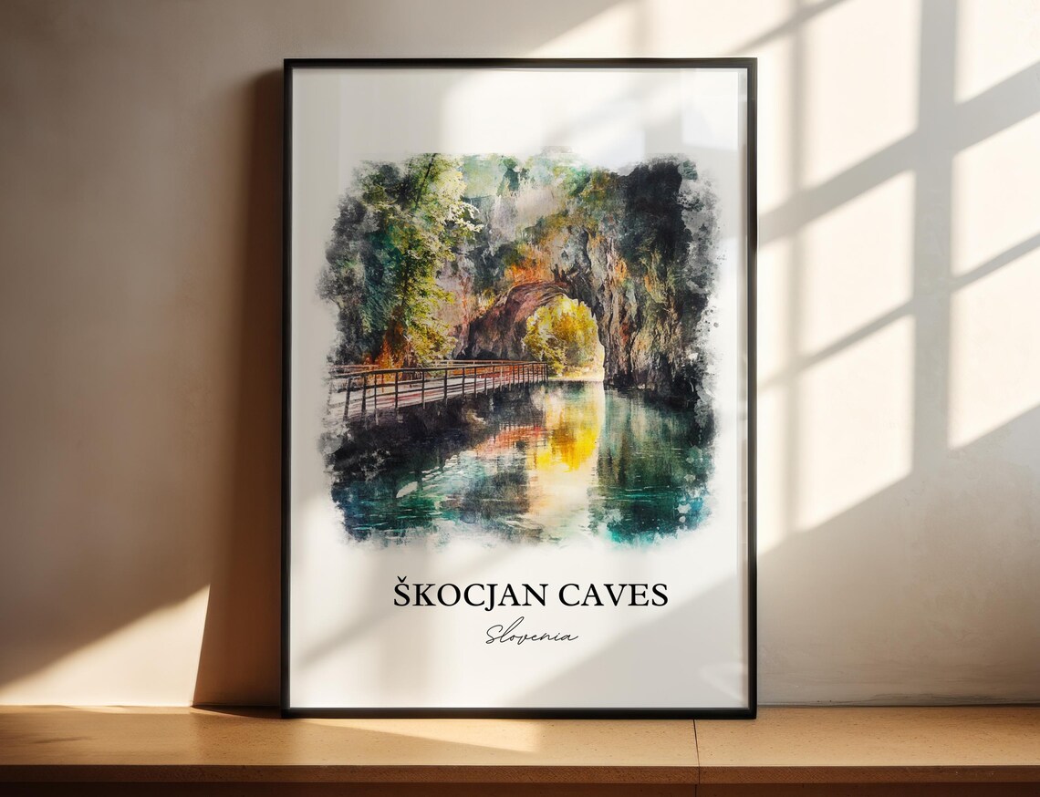 Skocjan Caves Slovenia Natural Bridge Watercolor Landscape Art Print