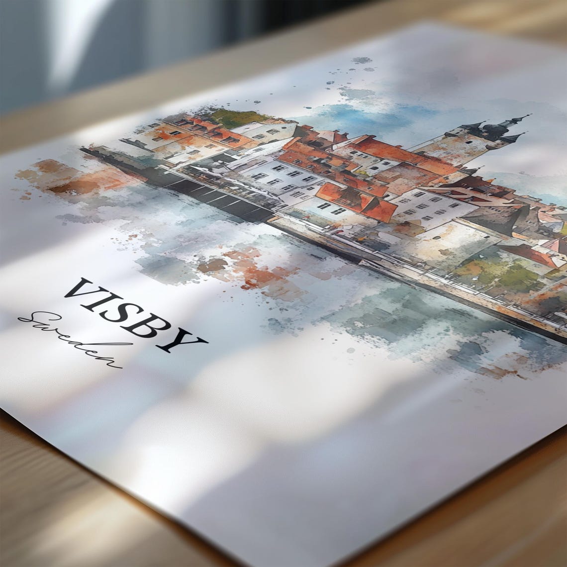 Visby Sweden Medieval Town Tower Watercolor Harbor Travel Poster - Image 6