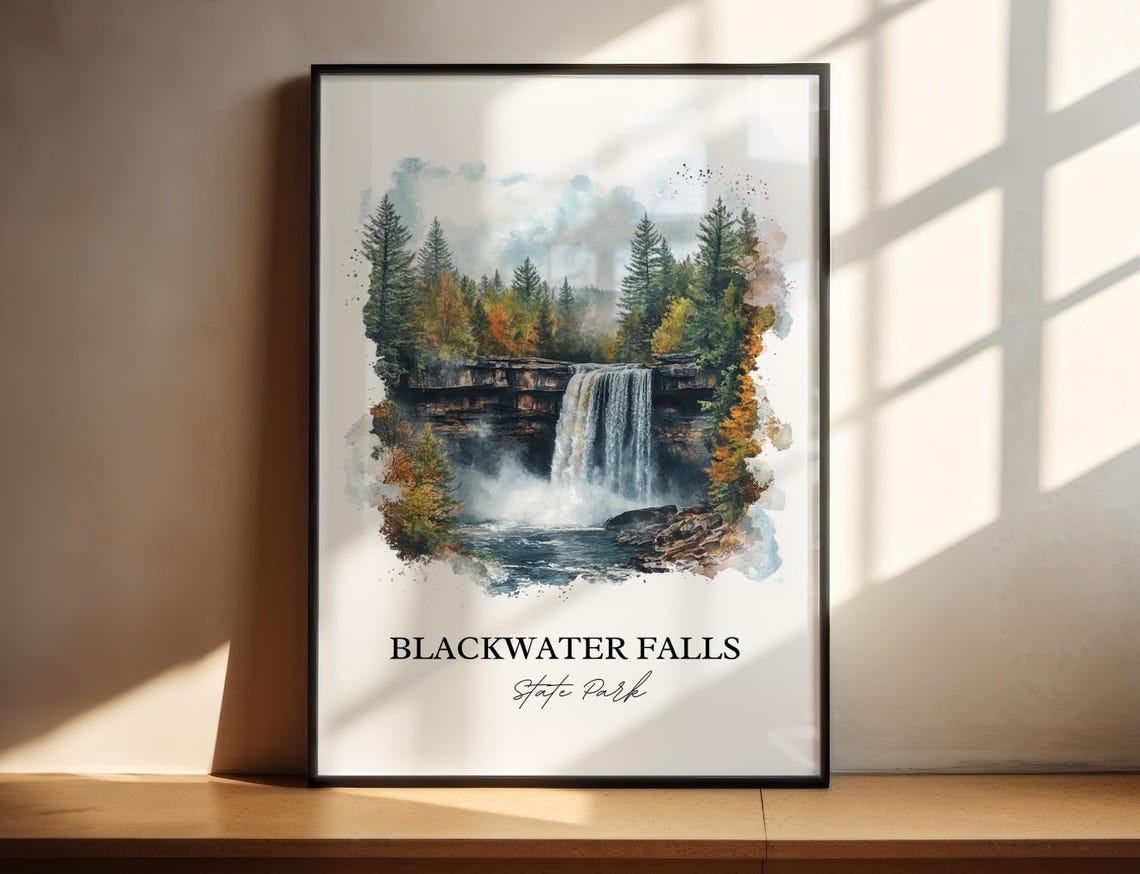 Blackwater Falls State Park Waterfall Forest Watercolor Poster