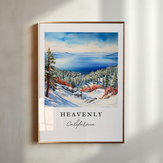 Heavenly Ski Area Traditional Travel Art Lake Tahoe Poster Print Wedding Gift Birthday Present Custom Text Perfect