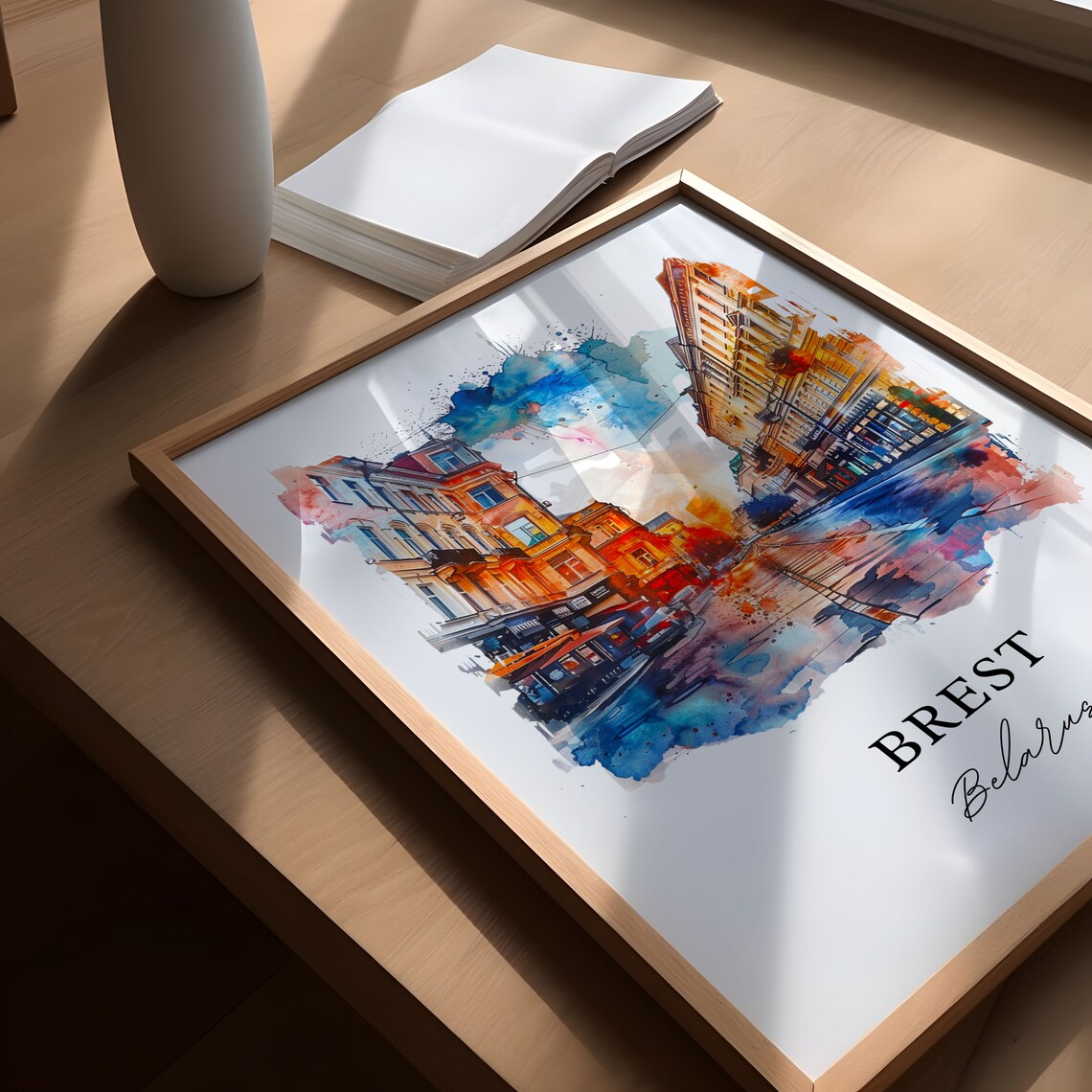 Brest Belarus Vibrant Colorful City Street Watercolor Travel Poster - Image 5
